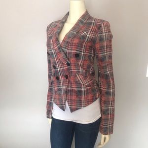Daytrip Red and Gray Plaid Blazer Size S #119
